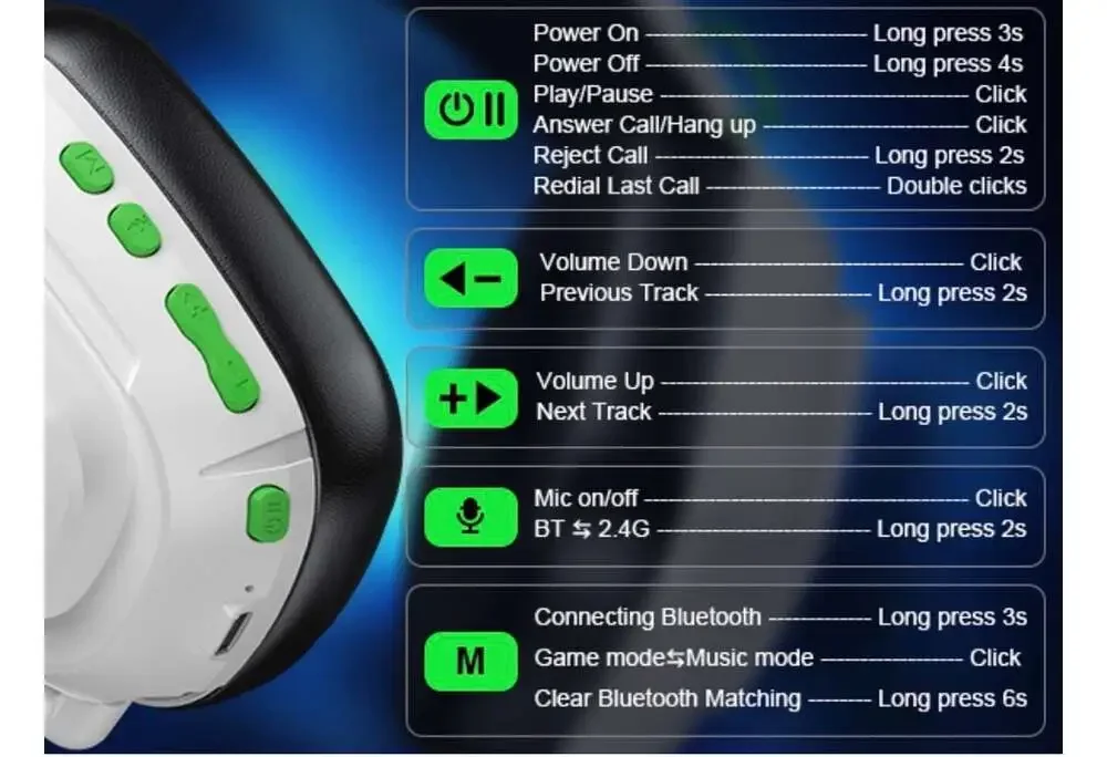 Skapendy VK84 Wireless Gaming Headset, 2.4GHz & Bluetooth, 50H‎ Battery